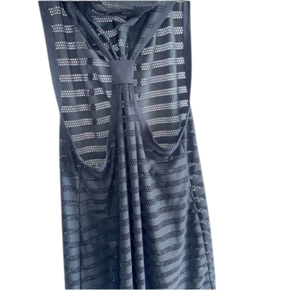 Calvin Klein Crochet Black Stripe Cover-Up Tunic Sz S/M Hooded Racerback Beachy - Picture 6 of 13